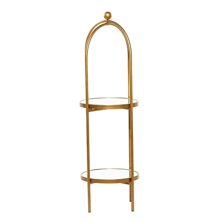 Bookshelves-Kirklands Home Mirrored Two-Tier Cage Shelf Gold