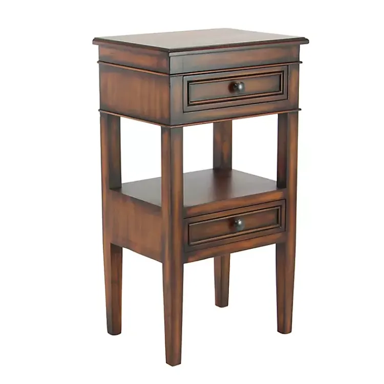 Accent & End Tables-Kirklands Home Fir Wood Tiered Side Table Brown