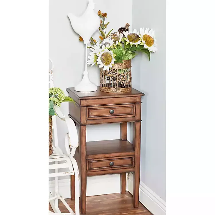 Accent & End Tables-Kirklands Home Fir Wood Tiered Side Table Brown