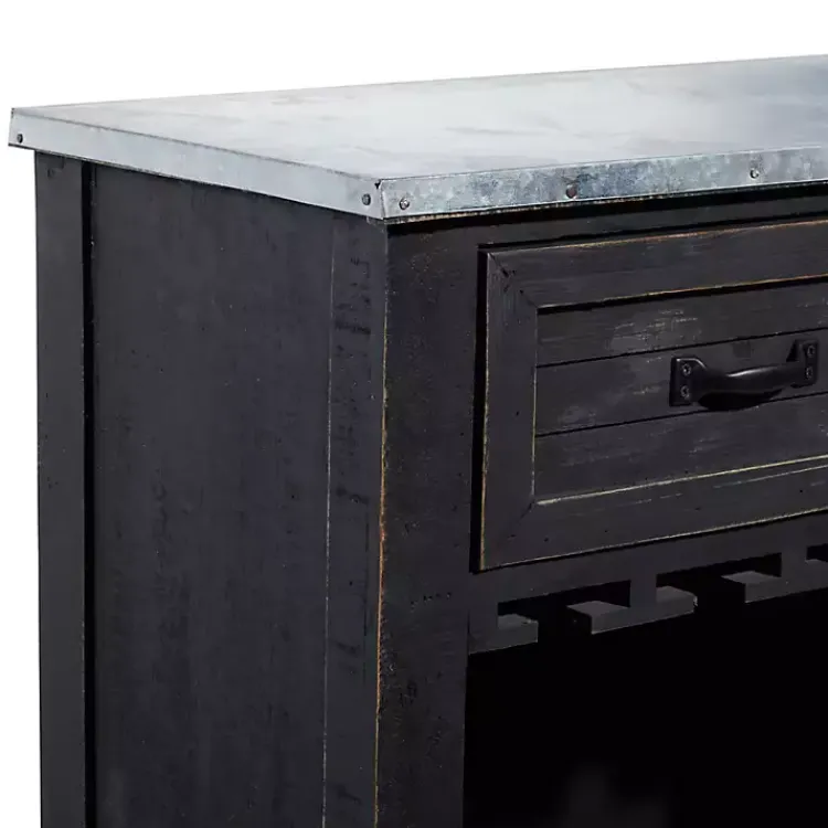 Cabinets & Sideboards-Kirklands Home Rustic Galvanized Top Wine Cabinet Black