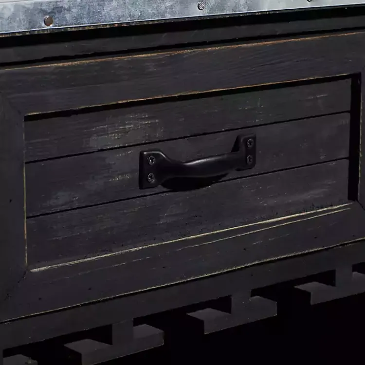 Cabinets & Sideboards-Kirklands Home Rustic Galvanized Top Wine Cabinet Black