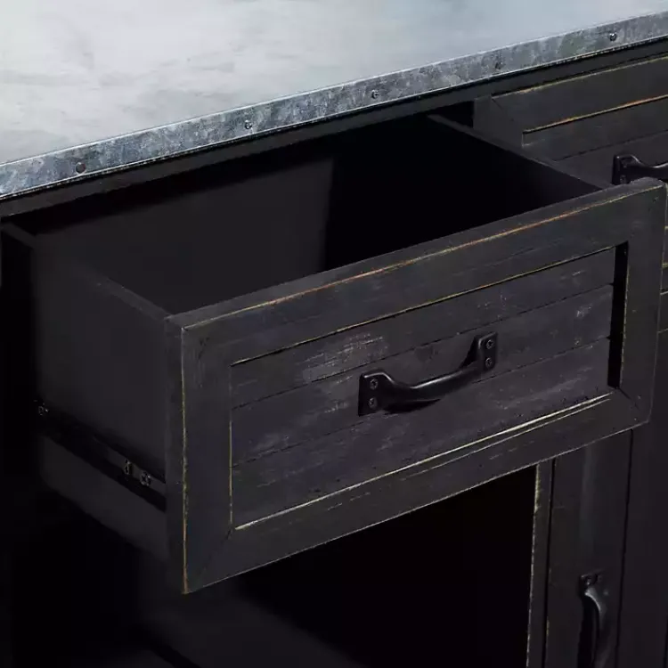 Cabinets & Sideboards-Kirklands Home Rustic Galvanized Top Wine Cabinet Black