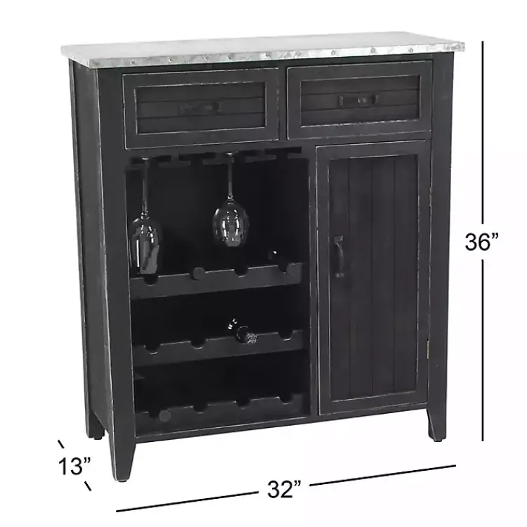 Cabinets & Sideboards-Kirklands Home Rustic Galvanized Top Wine Cabinet Black