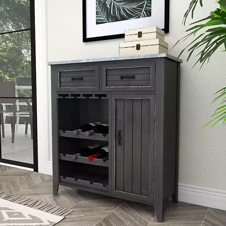 Cabinets & Sideboards-Kirklands Home Rustic Galvanized Top Wine Cabinet Black