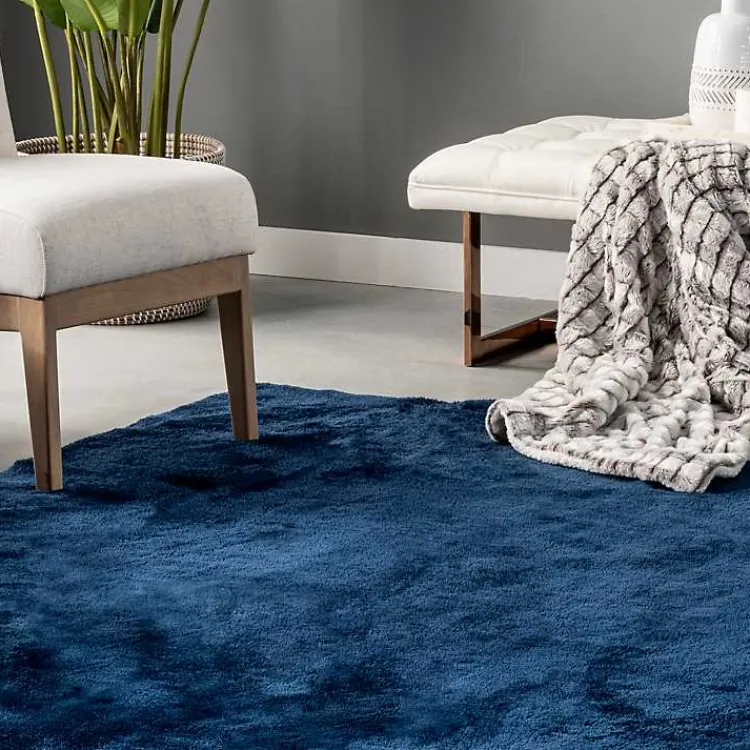 Area Rugs-Kirklands Home Navy Shag Washable Area Rug, 5x8 Blue