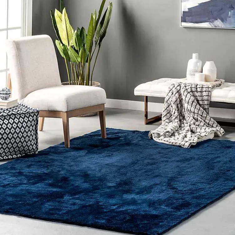 Area Rugs-Kirklands Home Whitlow Navy Shag Washable Area Rug, 8x10 Blue