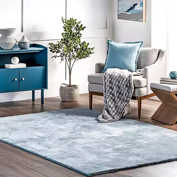 Area Rugs-Kirklands Home Whitlow Shag Washable Area Rug, 6x9 Blue