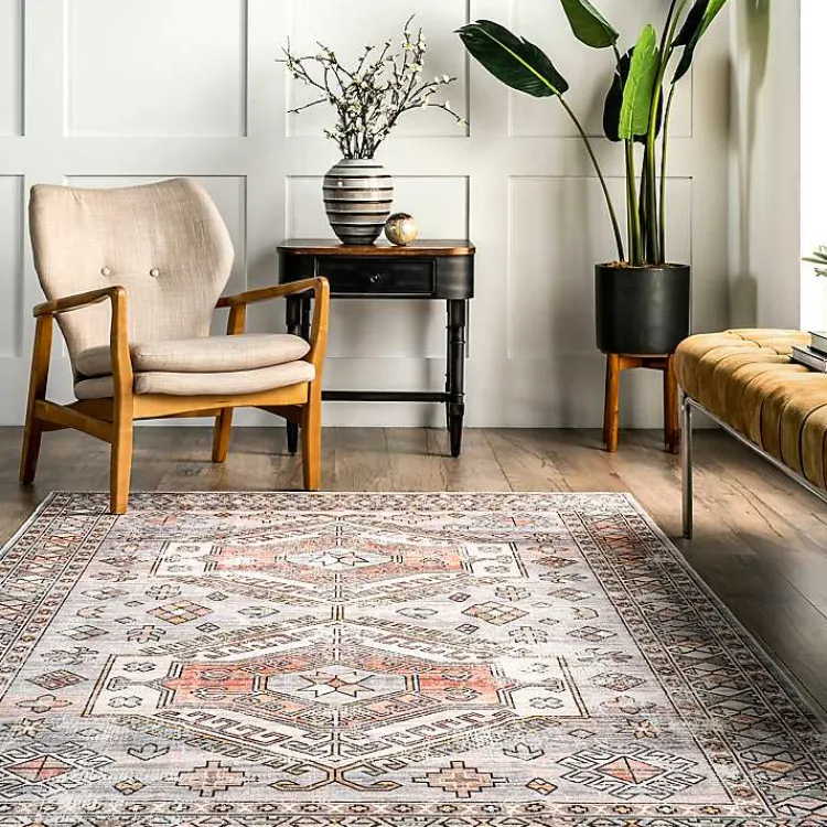 Area Rugs-Kirklands Home Black Tribal Motif Washable Area Rug, 5x8