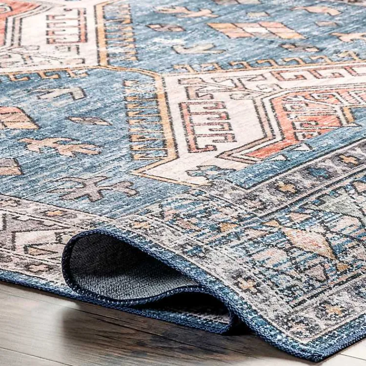 Area Rugs-Kirklands Home Blue Tribal Motif Washable Area Rug, 5x8