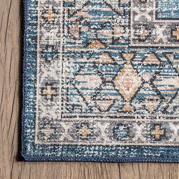 Area Rugs-Kirklands Home Blue Tribal Motif Washable Area Rug, 5x8