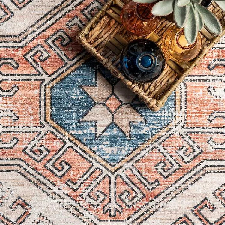 Area Rugs-Kirklands Home Blue Tribal Motif Washable Area Rug, 5x8