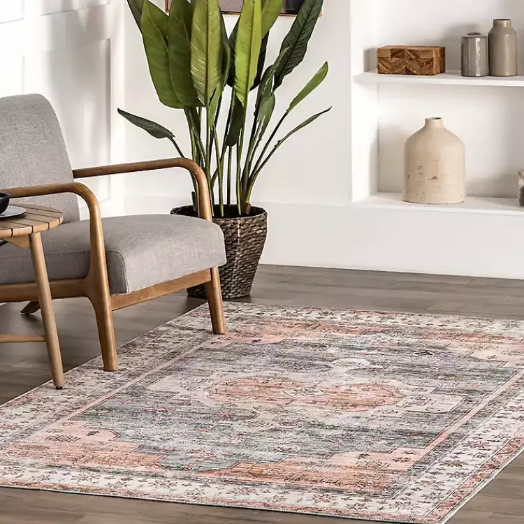 Area Rugs-Kirklands Home Black Vintage Motif Washable Area Rug, 5x8