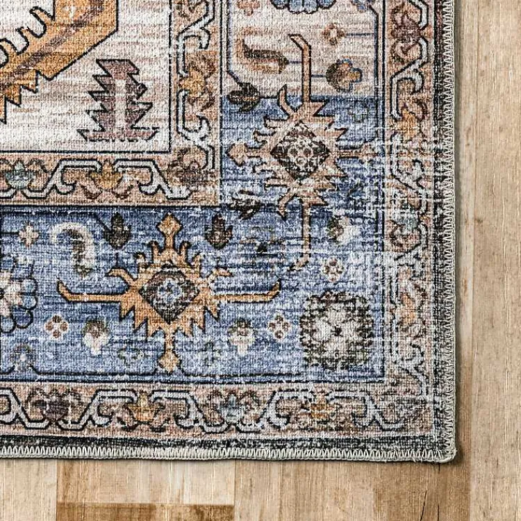 Area Rugs-Kirklands Home Blue Distressed Medallion Washable Area Rug, 5x8