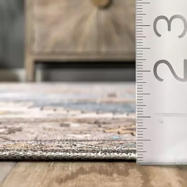 Area Rugs-Kirklands Home Blue Distressed Medallion Washable Area Rug, 8x10