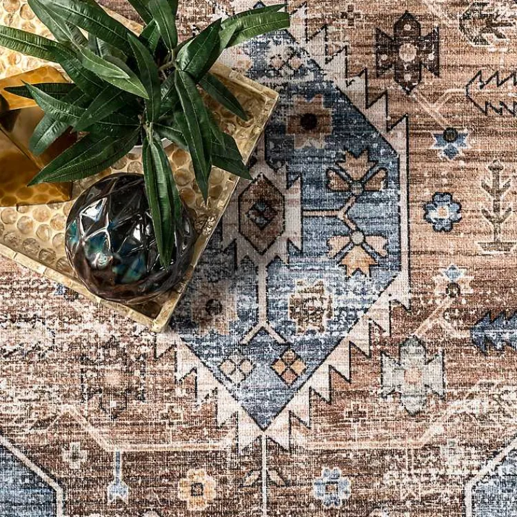 Area Rugs-Kirklands Home Blue Distressed Medallion Washable Area Rug, 8x10