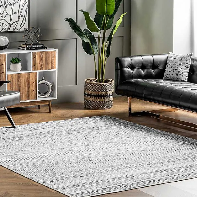 Area Rugs-Kirklands Home Black Tribal Geometric Washable Area Rug, 6x9