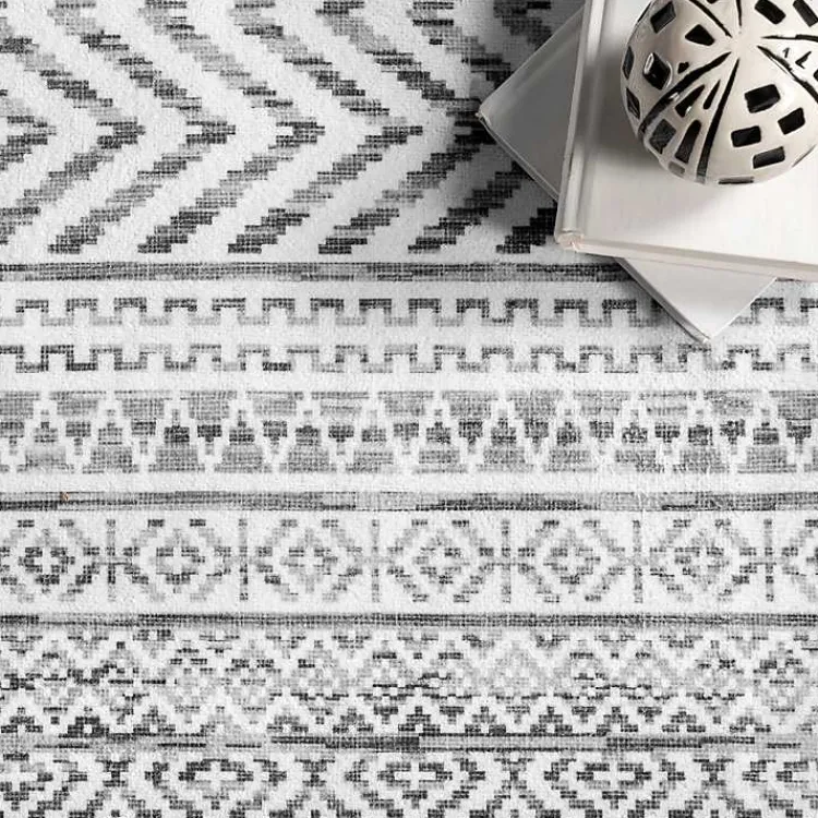 Area Rugs-Kirklands Home Black Tribal Geometric Washable Area Rug, 5x8