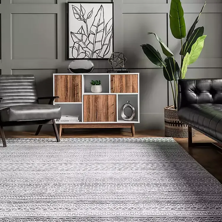 Area Rugs-Kirklands Home Black Tribal Geometric Washable Area Rug, 5x8