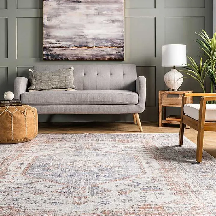 Area Rugs-Kirklands Home Vintage Floral Washable Area Rug, 8x10 Gray