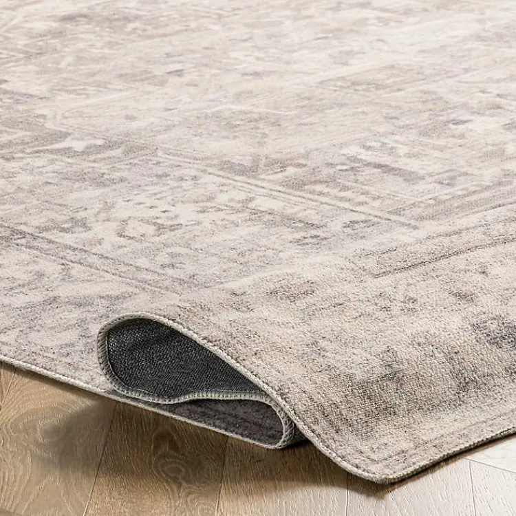 Area Rugs-Kirklands Home Flo Vintage Medallion Washable Area Rug, 6x9 Gray