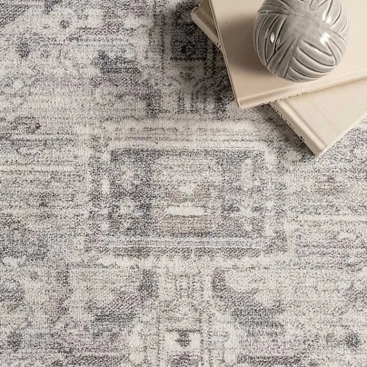 Area Rugs-Kirklands Home Flo Vintage Medallion Washable Area Rug, 6x9 Gray