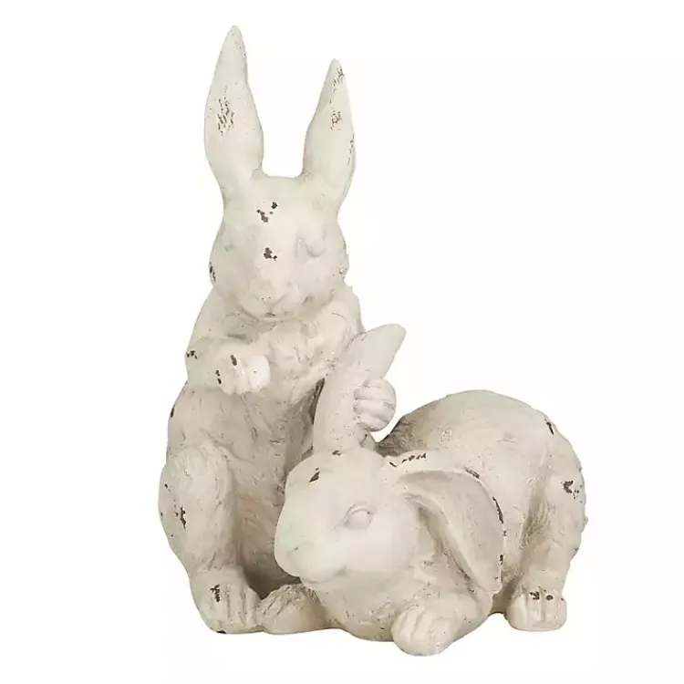 Garden Statues-Kirklands Home Distressed Rabbits Statue White