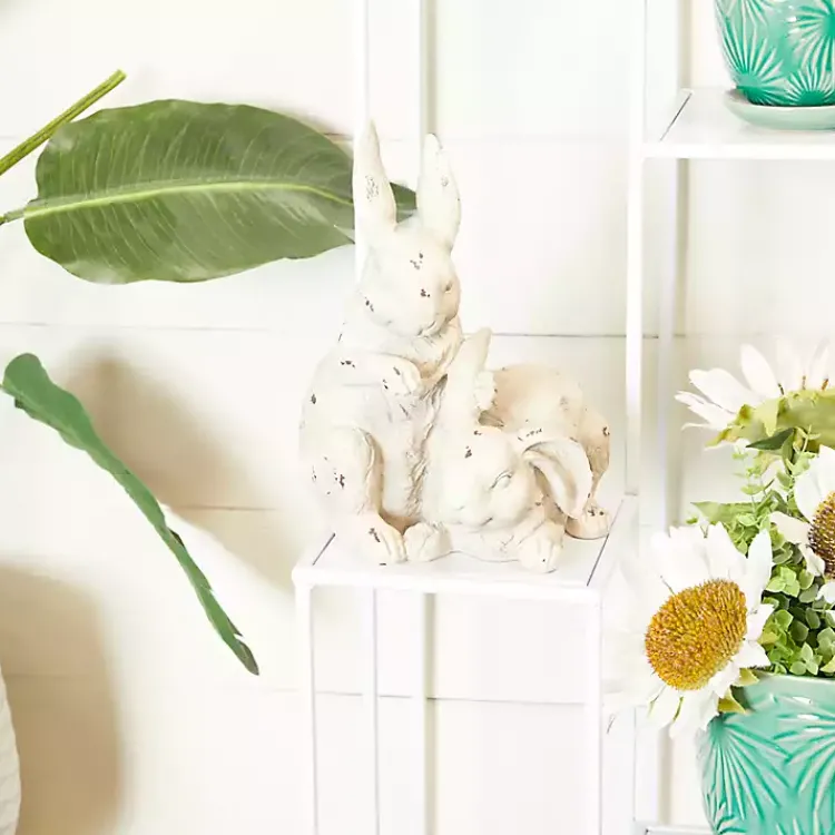 Garden Statues-Kirklands Home Distressed Rabbits Statue White