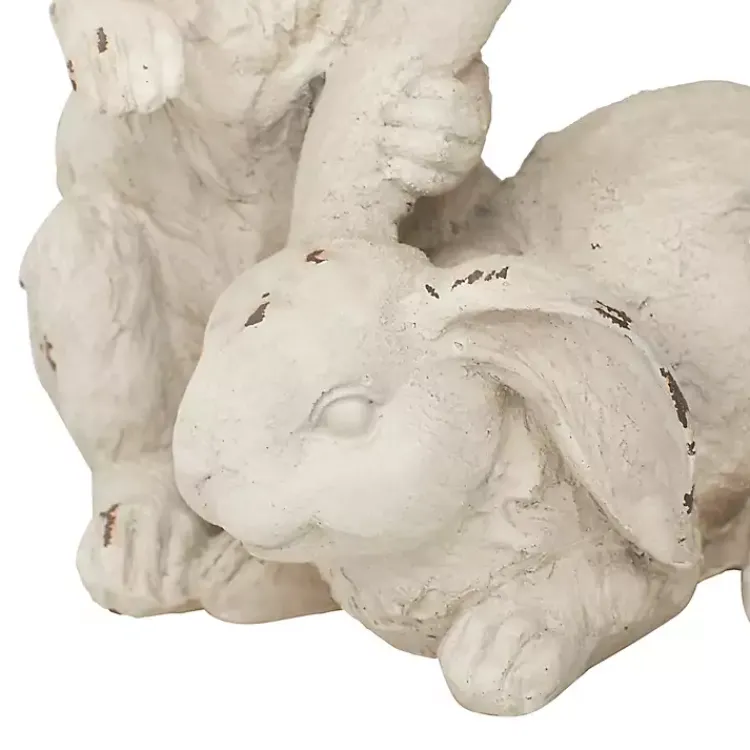 Garden Statues-Kirklands Home Distressed Rabbits Statue White