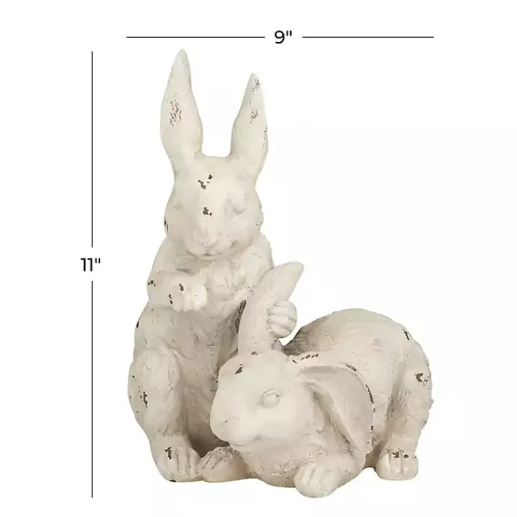 Garden Statues-Kirklands Home Distressed Rabbits Statue White