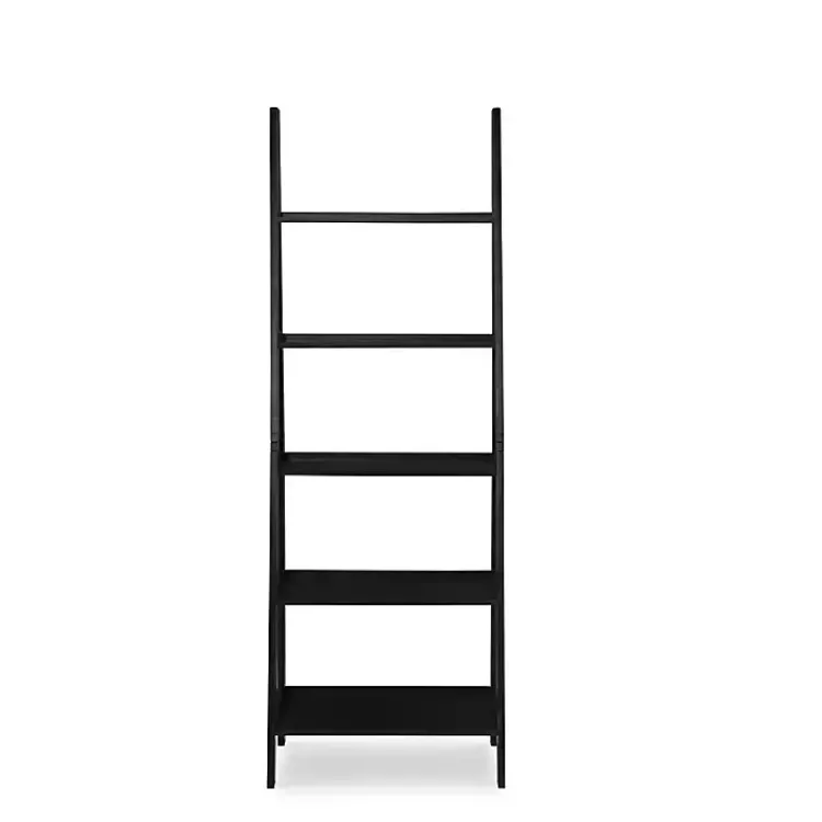 Bookshelves-Kirklands Home Wood 5-Tier Ladder Bookshelf Black