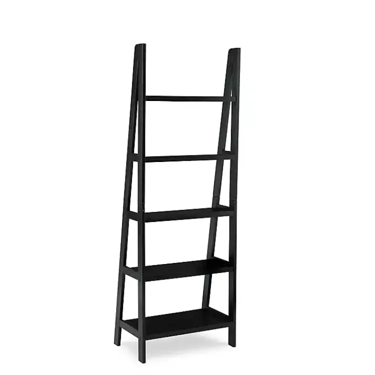 Bookshelves-Kirklands Home Wood 5-Tier Ladder Bookshelf Black