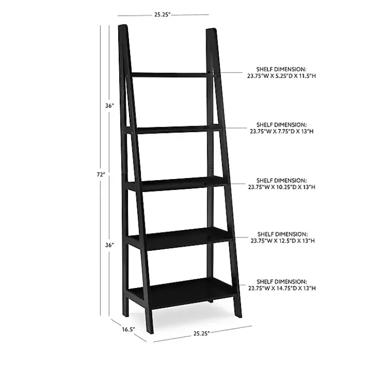 Bookshelves-Kirklands Home Wood 5-Tier Ladder Bookshelf Black
