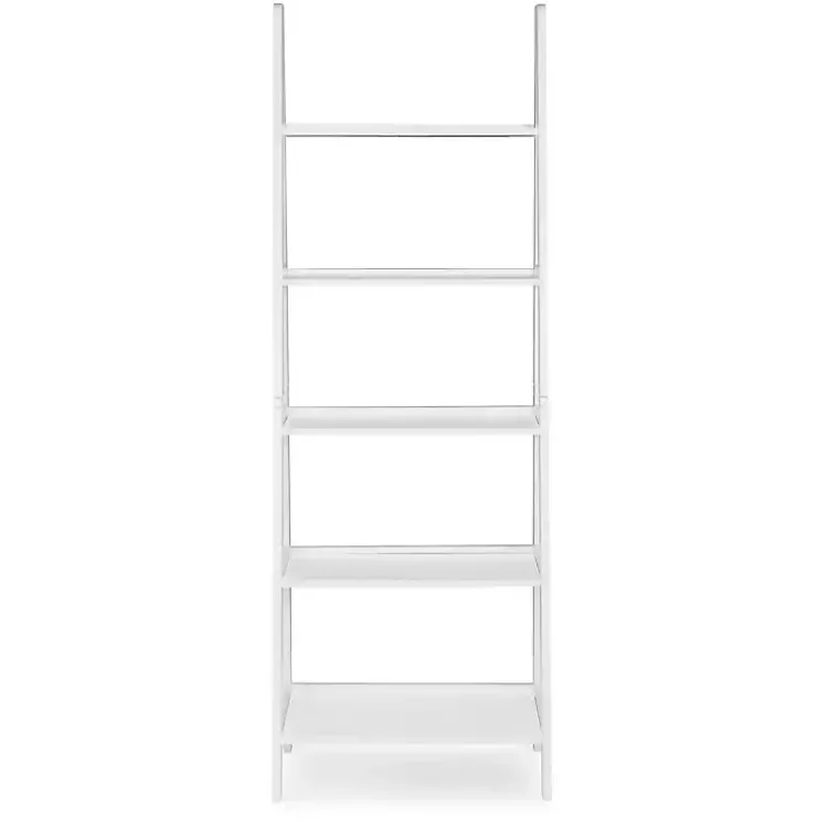 Bookshelves-Kirklands Home Wood 5-Tier Ladder Bookshelf White