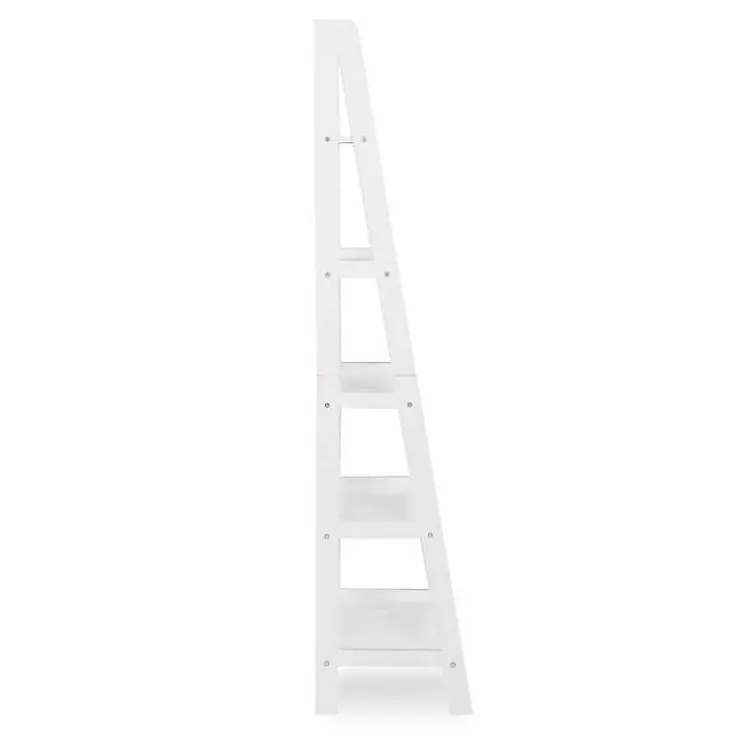 Bookshelves-Kirklands Home Wood 5-Tier Ladder Bookshelf White