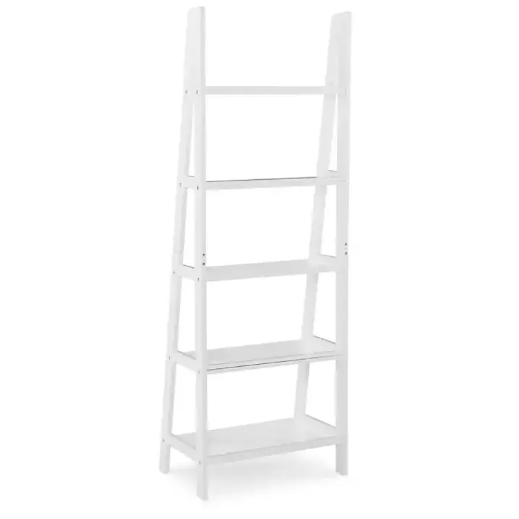 Bookshelves-Kirklands Home Wood 5-Tier Ladder Bookshelf White