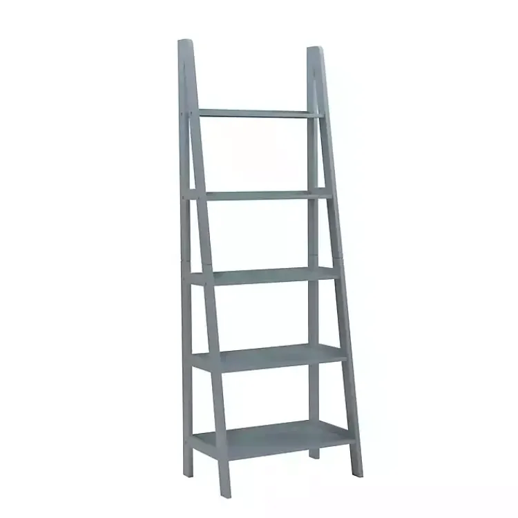 Bookshelves-Kirklands Home Wood 5-Tier Ladder Bookshelf Gray