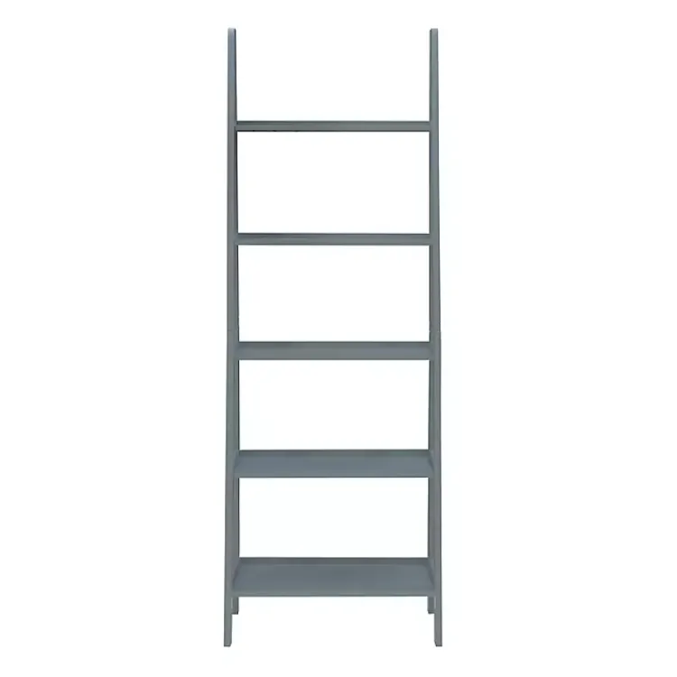 Bookshelves-Kirklands Home Wood 5-Tier Ladder Bookshelf Gray