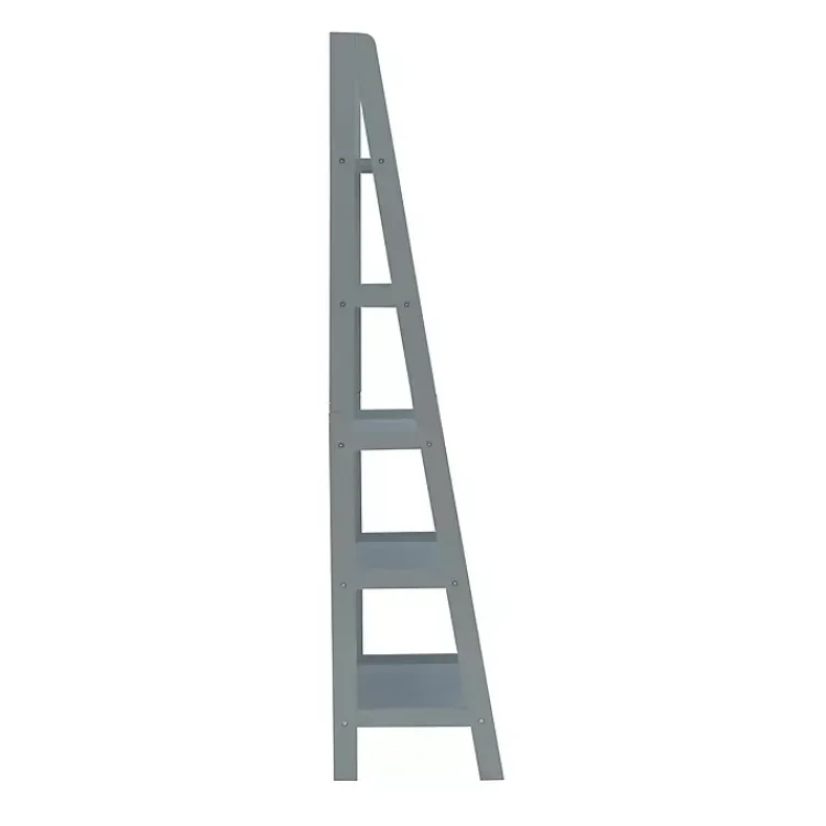 Bookshelves-Kirklands Home Wood 5-Tier Ladder Bookshelf Gray