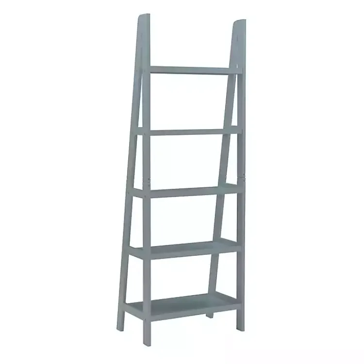 Bookshelves-Kirklands Home Wood 5-Tier Ladder Bookshelf Gray
