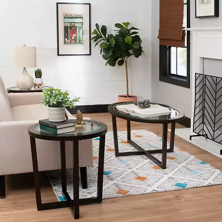 Coffee Tables-Kirklands Home Wood & Glass Top 3-pc. Table Set Brown