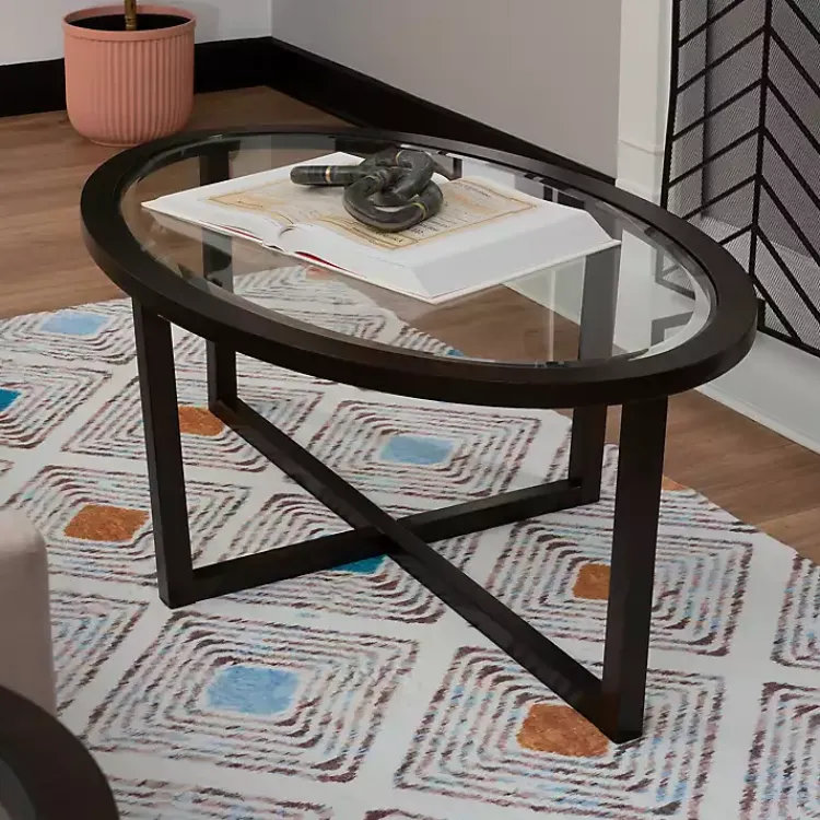 Coffee Tables-Kirklands Home Wood & Glass Top 3-pc. Table Set Brown