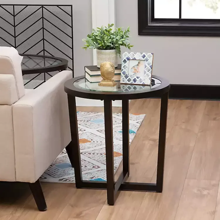 Coffee Tables-Kirklands Home Wood & Glass Top 3-pc. Table Set Brown