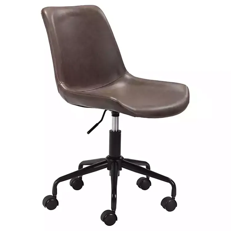 Office Furniture-Kirklands Home Faux Leather Swivel Office Chair Brown