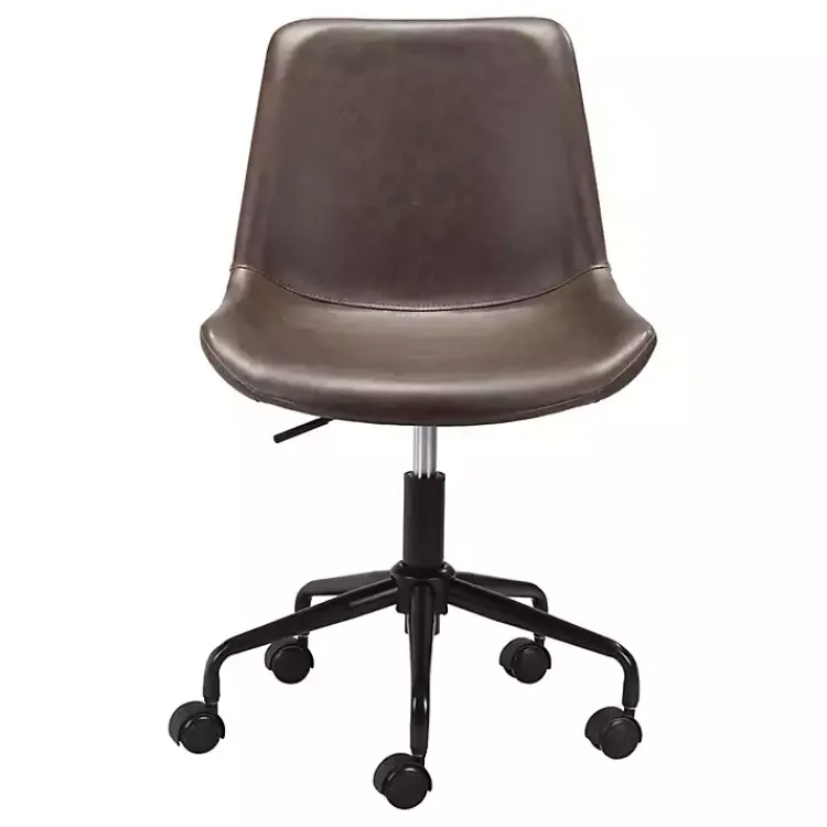 Office Furniture-Kirklands Home Faux Leather Swivel Office Chair Brown