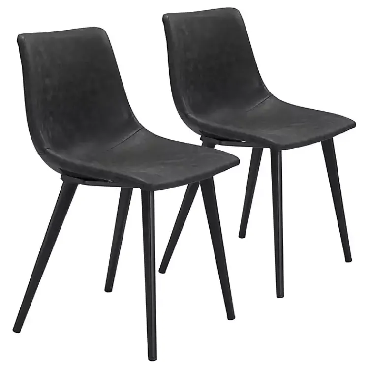 Dining Chairs-Kirklands Home Faux Leather Scoop Dining Chairs, Set of 2 Black