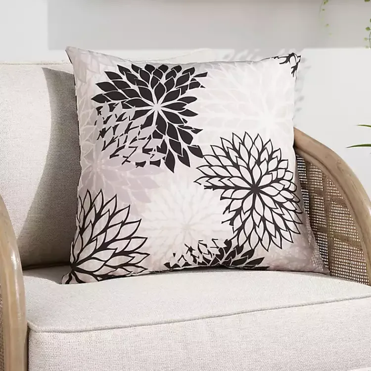 Outdoor Cushions & Pillows-Kirklands Home Floral Chevron Outdoor Throw Pillow Black