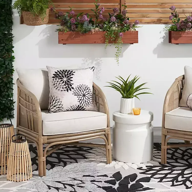 Outdoor Cushions & Pillows-Kirklands Home Floral Chevron Outdoor Throw Pillow Black