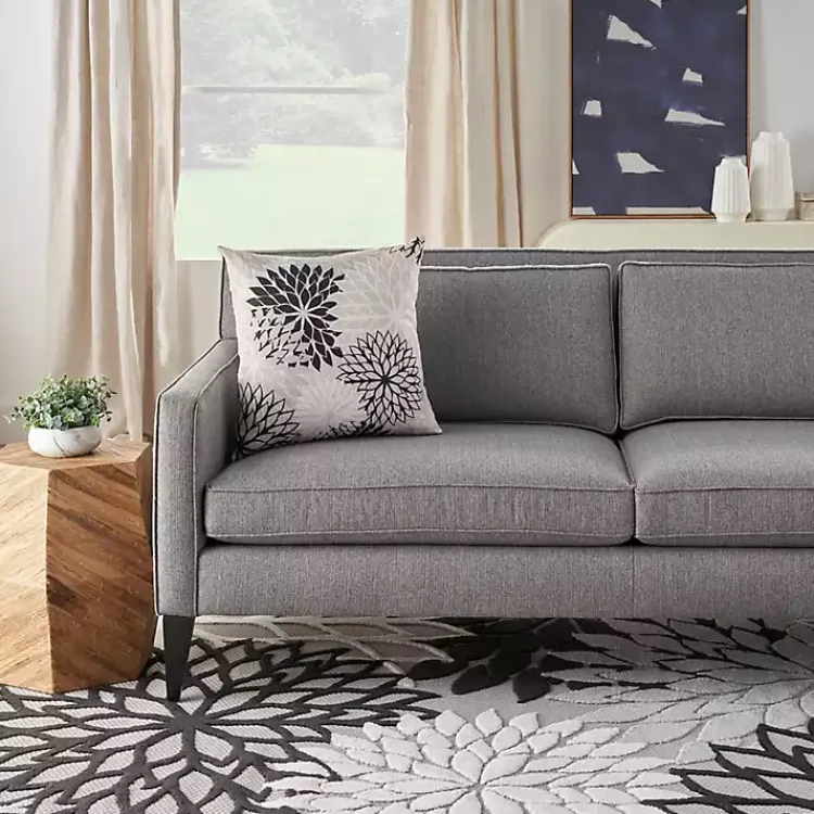 Outdoor Cushions & Pillows-Kirklands Home Floral Chevron Outdoor Throw Pillow Black