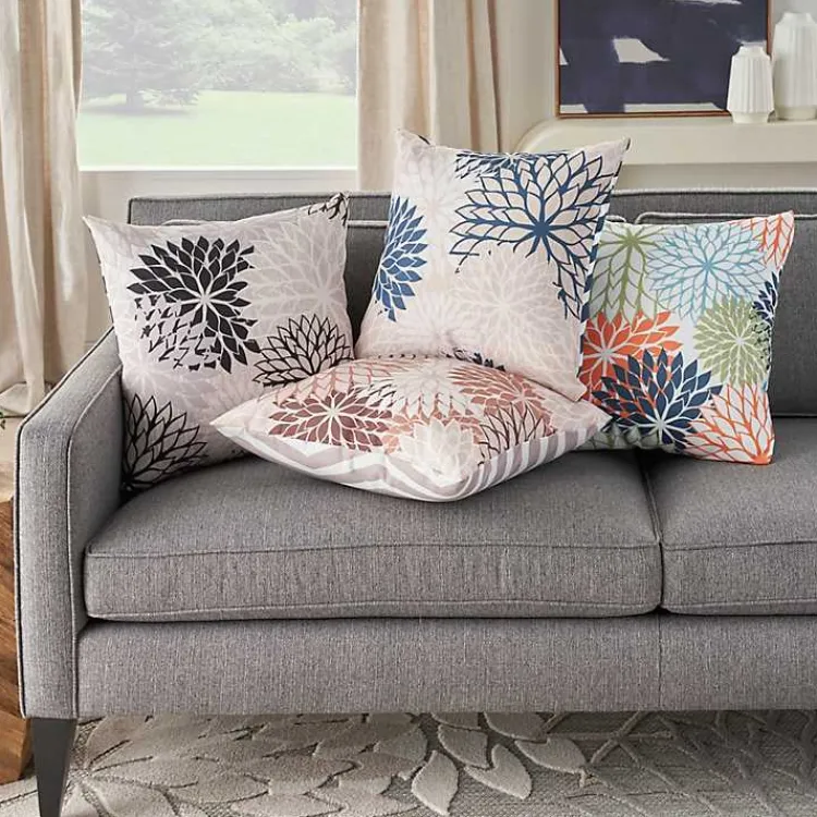 Outdoor Cushions & Pillows-Kirklands Home Floral Chevron Outdoor Throw Pillow Black