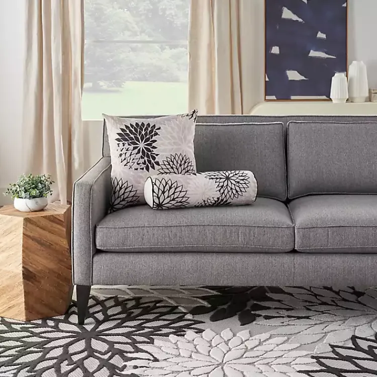 Outdoor Cushions & Pillows-Kirklands Home Floral Chevron Outdoor Throw Pillow Black